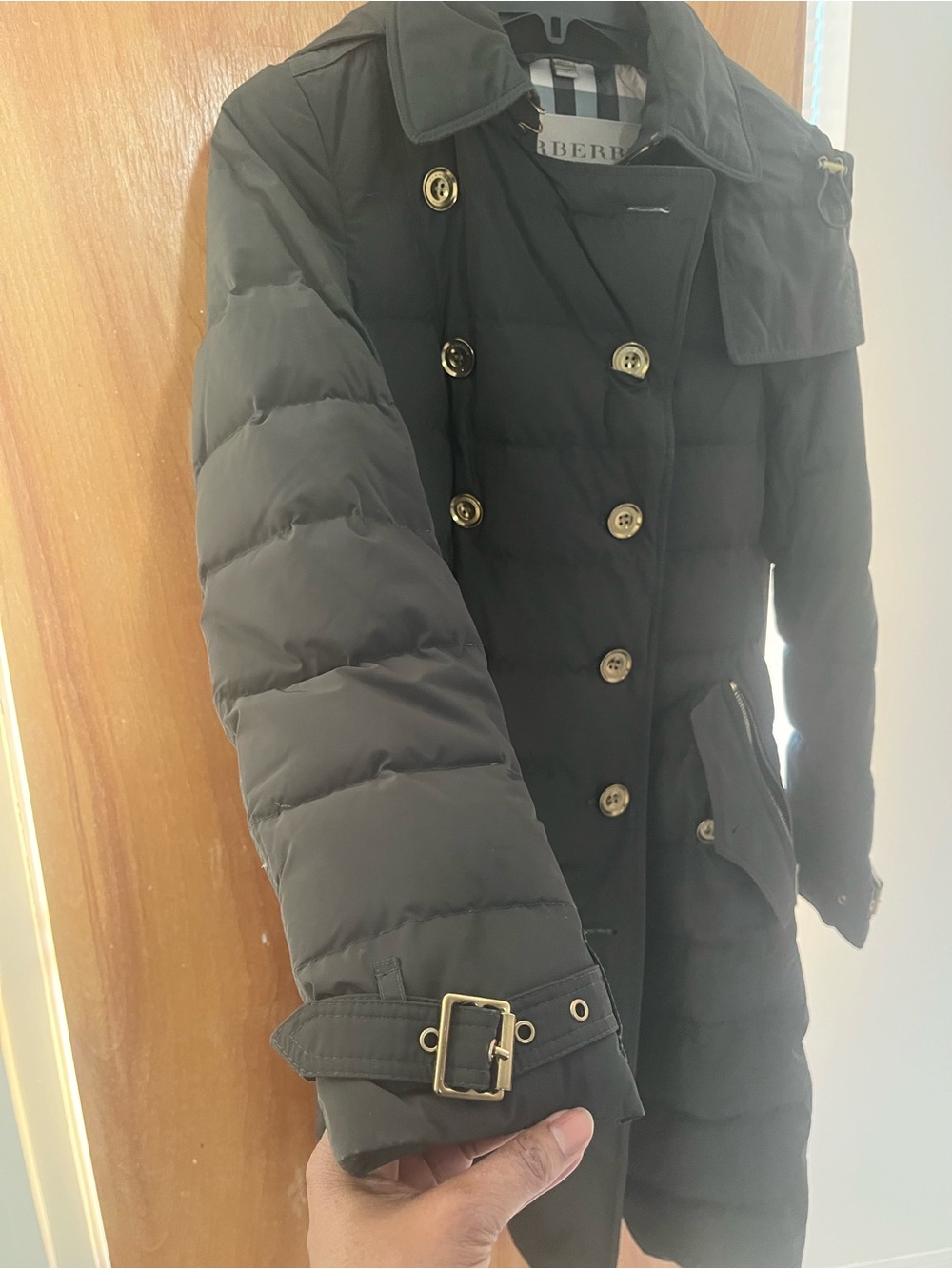 Burberry dark olive green Quilted Double-Breasted Coat with Gold Buttons - Picture 3 of 14